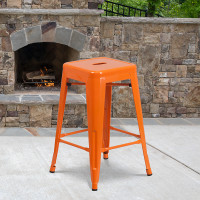 Flash Furniture CH-31320-24-OR-GG 24-inch Backless Orange Metal Counter Height Stool in Orange